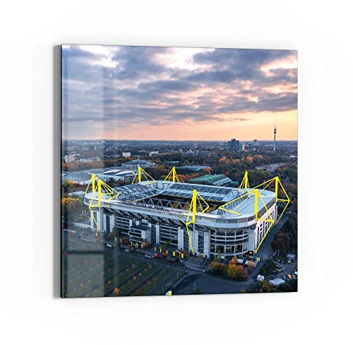 DEQORI Glasbild Echtglas | Motiv Signal Iduna, Dortmund | quadratisch einteilig 30x30 cm | schöne Dekoration | Wandbild für Wohnzimmer, Schlafzimmer, Flur & Küche | moderne Wanddeko