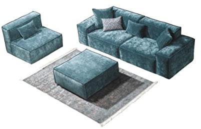 Sofagarnitur Würfel Möbel XXL 3+1 Sitzer Blau Wohnzimmer Sessel Design Hocker