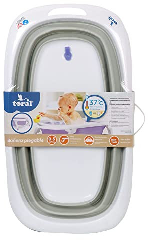 TORAL Bañera Plegable Bebé con Patas Gris - Bañera Bebe con Patas Comoda, Facil de Guardar, con Tapon Indicador de Temperatura y Patas Antideslizantes - Bañera Bebé Plegable Portatil