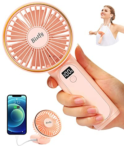 Bistfy Ventilador Portátil de Mano 5200mAh Ultra Silencioso 6 Velocidades USB C Mini Ventilador de Mesa con Pantalla LCD, 180° Plegable con Cordón como Ventilador de Cuello