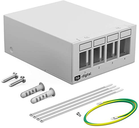 hb-digital Boîtier de panneau de brassage 4 ports pour modules Keystone avec par exemple prise RJ45 RJ11 Socket connecteur d'antenne F USB-C USB-A BF/AF HDMI Borne de pôle femelle filetée BNZ - Gris