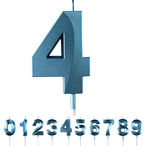 Geburtstagskerzen Zahlen 4,3D Blau Geburtstagskerzen,Kerzen Geburtstag Zahl 4, Kuchen Topper Dekoration Kuchendeko Geburtstag, Geburtstagskerzen für Geburtstagsdeko