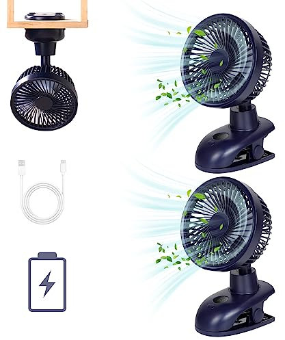 Mursche Ventilator Leise Tischventilator USB: 4 Geschwindigkeiten & 90° Drehung Lüfter Oszillierend 5000mAh Akku Zelt Fan 40dB Blau Tischlüfter für Schlafzimmer Büro Camping Kinderwagen 2ER
