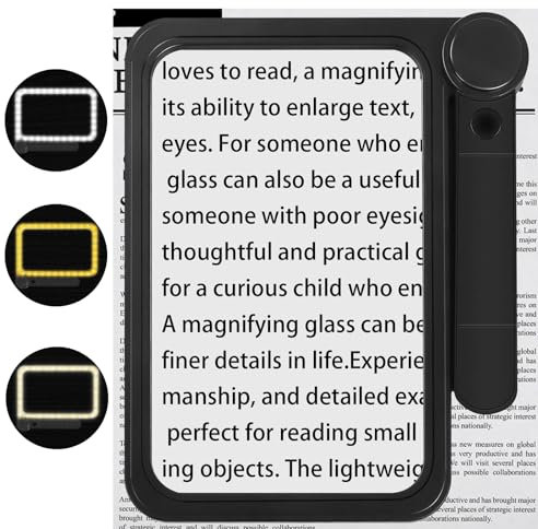 Upgraded Full-Page Magnifying Glass with Light 74 Ultra-Bright and Dimmable LED Cool/Warm, 5X Large and Lightweight Magnifier for Reading Provide Viewing Area Evenly Lit for Low Vision and Seniors