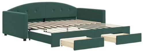 vidaXL Tagesbett, Sofabett Ausziehbar mit Schubladen, Gästebett Schlafsofa für Schlafzimmer Wohnzimmer, Sofa Ausziehbett, Dunkelgrün 100x200cm Samt