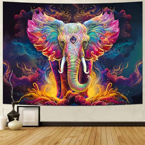 Heynvioo Wandteppich mit psychedelischem Elefant, Trippy, Aquarell, Elefant, ästhetisch, bunt, Wolken-Wandteppich, spirituelle Meditation, Wandbehang, Dekoration für Zuhause