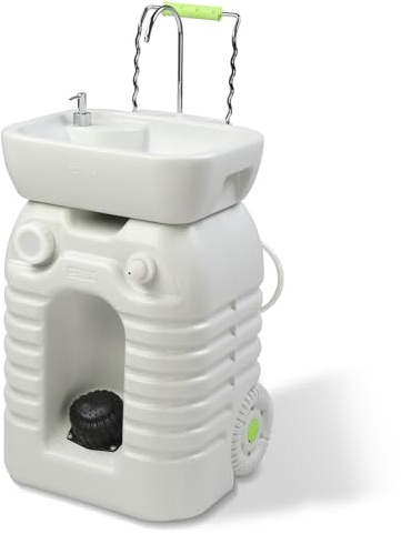 VINGLI Lavello portatile da 45 l, supporto per lavabo, con porta asciugamani, dispenser di sapone e ruote, perfetto per giardino/campeggio/eventi all'aperto/riunioni/cantiere/camper/interni