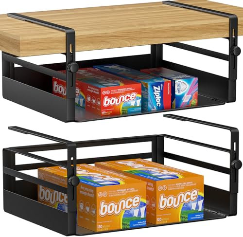 AmonHouseware Lot de 2 paniers de rangement sous étagère, réglables à suspendre sous l'armoire, paniers de rangement coulissants pour buanderie, cuisine, garde-manger, bureau, bibliothèque, noir