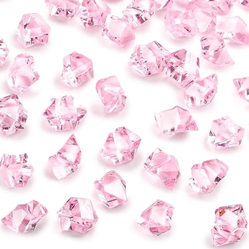 VGOODALL 150PCS Fake Ice Rocks, Pink Acrylic Crushed Ice Rocks Mini Fake Diamonds Plastic Gems for Vases Fillers Home Table Decorations
