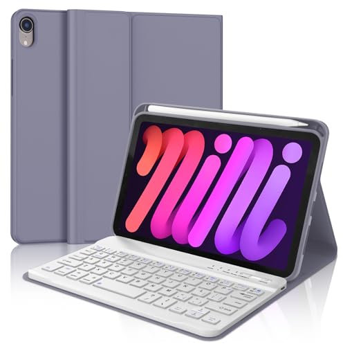Keyboard Case for iPad mini 7th Gen(A17 Pro, 2024) & 6th Gen(2021) 8.3, UK Layout Wireless Bluetooth Keyboard, Slim Cover with Pencil holder for iPad mini 7th/6th Generation 8.3 inch, Lavender Purple