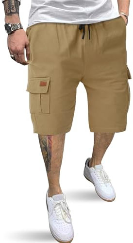HMIYA Kurze Hosen Herren Cargo Shorts Baumwolle Bermuda Shorts Sommer Cargohose Herren kurz mit Taschen