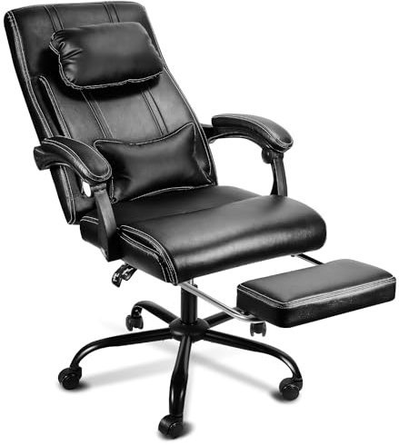 Izrielar Bürostuhl Chefsessel, Ergonomischer Schreibtischstuhl mit Kopfstütze und Lendenkissen, Maximale Tragfähigkeit 200 KG, Höhenverstellbarer PC-Stuhl, Drehsessel mit Geräuschlose Rollen