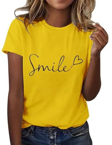 Shirt Damen Damen Shirt Kurzarm Sommer Tshirt Damen Sport Tshirt Damen Tshirt Damen Baumwolle Shirt Damen Kurzarm T-Shirts Damen Damen Shirts Damen Sport Oberteil Gelb S