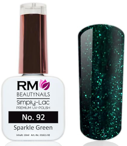 Simply-Lac UV-Polish Nr. 92 Sparkle Green Glitter Grün Nagelgel UV-Nagellack Gel RM Beautynails 1er Pack (1x 10ml)