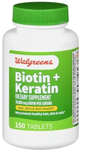 Walgreens Biotin + Keratin | 150 Count Tablets | 10mg of Biotin + 100mg of Keratin | Hair, Skin, and Nail Support Supplement