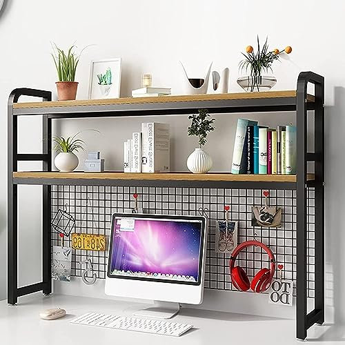 Estantería de escritorio de 2 niveles para escritorio de computadora - Estantería de escritorio ajustable, estante de almacenamiento de escritorio de rejilla, estante organizador de escritorio moderno
