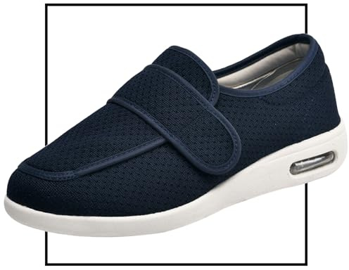Scarpe Pianta Larga per Uomo Diabetico - Extra Larghe, Ortopediche, per Piedi Gonfi Con Strappo Regolabile - Allevia Dolore (Blue, 44.5 EU)