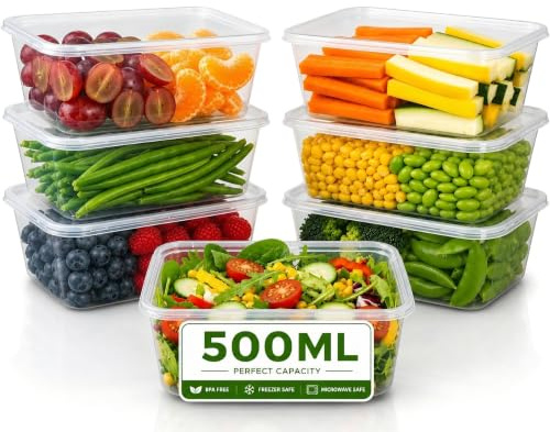 Efforias 50 X 500ml Clear Plastic Microwave Containers With Lids - Food Tubs Ideal For Takeaways & Restaurants - BPA Free Freezer Safe & Microwavable Meal Prep