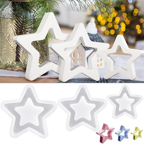 TZEKING 3 Stück Silikonformen Gießformen Weihnachten Stern,Kerzen Silikonformen Weihnachten,Sterne Silikonform Weihnachten,Silikonform Weihnachten Kerzen,Weihnachtsbaum Kerzenform für DIY Duftkerze