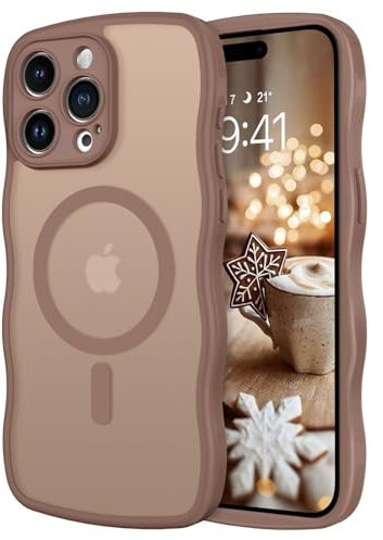 GUAGUA für iPhone 15 Pro Max Hülle [Kompatibel mit MagSafe] Matt Magnetisch Handyhülle Stoßfest Wellenform Durchscheinende Rückseite Dünn Schutzhülle Case für iPhone 15 Pro Max (6,7'') Braun