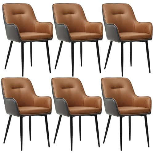 CLIPOP Esszimmerstühle 6er Set mit Armlehne Kunstleder Gepolstert Küchenstuhl,Akzent Sessel Esszimmerstuhl Colorblock Loungesessel Wohnzimmer Empfangstühle für Esszimmer Küche