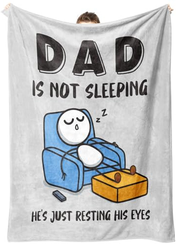 GoMelley Dad Birthday Gifts from Daughter Son, Dad is Not Sleeping Blanket | Dad Gifts for Birthday, Fathers Day, Christmas, Super Soft Throw for Couch and Napping, New Dad, Daddy Gift, 60 × 50” (Grey)
