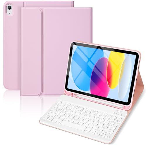 Funda Teclado para iPad 11.ª Gen (A16) / 10.ª Generación (11/10.9 Pulgadas) 2025/2022, Soporte para Lápiz y Teclado Recargable, Iluminación, [Español] Magnético Desmontable Bluetooth Teclado (Rosa)