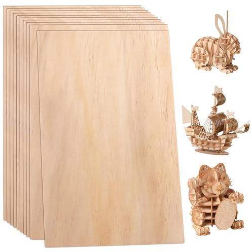VIDETOL 10 Pcs Balsa Wood Sheets, 400x250x5mm Plywood Sheets, Unfinished Basswood Sheets for DIY Crafts Projects, Woodcraft Model, Pyrography, Painting and Engraving
