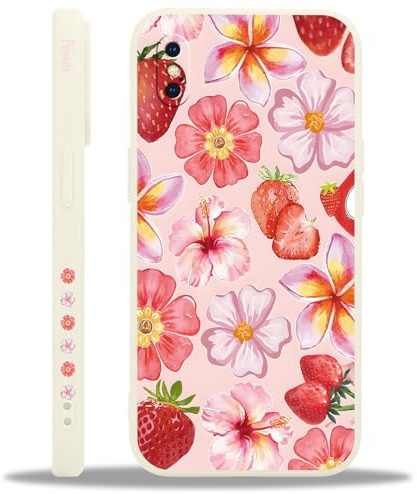 Yoedge Handyhülle für iPhone X/iPhone XS Hülle, Aesthetic Hibiskus Blumen Sommer Pink Muster Niedlich Design Mädchen Frauen Cover, Silikon Case Schutzhülle für iPhone XS 5,8, Erdbeere Summer