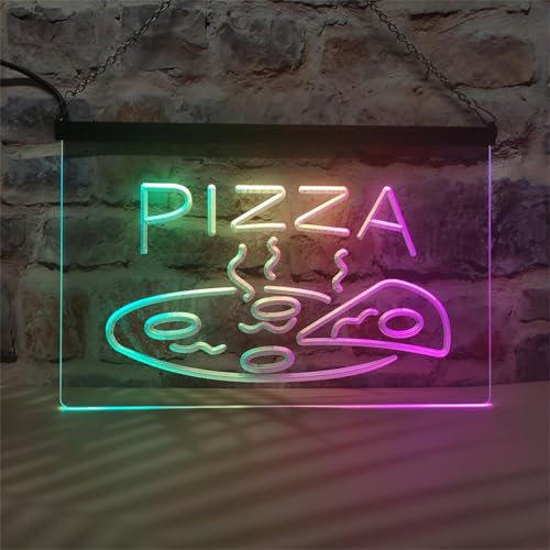 REWIS Pizza-LED-Neonschild, Bluetooth-dimmbare, Bunte, fließende Lichter, zum Aufhängen der USB-Leuchtdekoration im Pizzaladen,30x20cm
