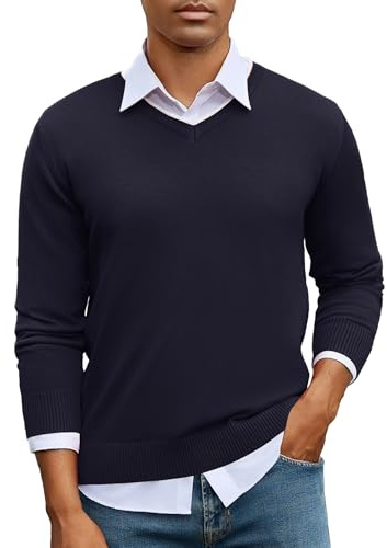 iClosam Suéter Hombre de Punto Algodón Manga Larga Cuello en V Regular Fit | Color liso para combinar en capas, ideal en otoño e invierno, fácil de combinar, para oficina y ocio, durante días laborables