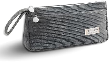 Qixuer Federmäppchen, Samt Pencil Case, Einfaches Cord, Stoff Federmappe zur Aufbewahrung, Kleine Federtasche für Schule & Büro, 21.5*11*5.5cm Graues