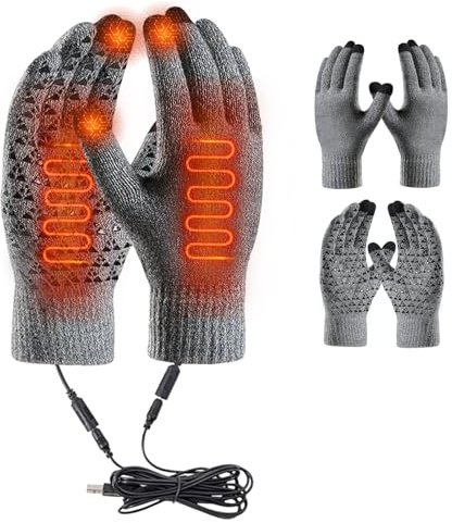 Beheizbare Handschuhe, USB Beheizte Handschuhe, Warme Touchscreen Handschuhes Für Herren Und Damen, Wärmend Zum Stricken, Heiz-Handschuhes Vollfinger Für Klettern, Wandern, Radfahren (Hellgrau)