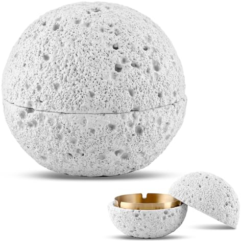 Oungy Kleiner MüLleimer mit Deckel 11,5 X 12,5 cm, Tischabfalleimer aus Beton und Innenzylinder aus Metall, Rund TischmüLleimer mit Deckel, Tisch MüLleimer für Schreibtisch, Geruchsdicht (Weiß)