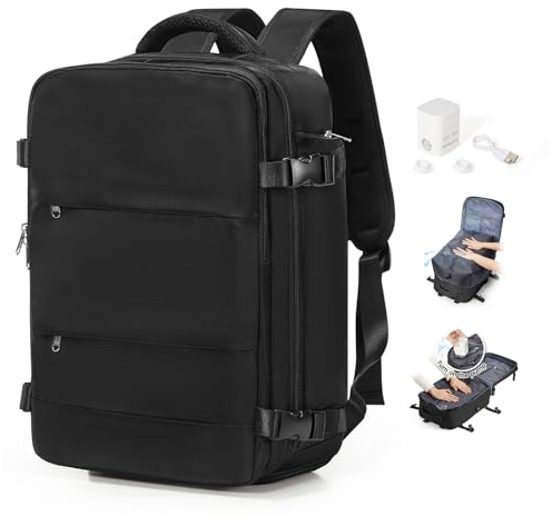 SEAFEW Sac à dos sous vide de voyage avec pompe pour Ryanair 40x30x20 | Bagage Cabine Avion Sous Siège,Sac à dos décontracté pour ordinateur portable,Sac à dos voyage léger pour Week-End,A01-Noir