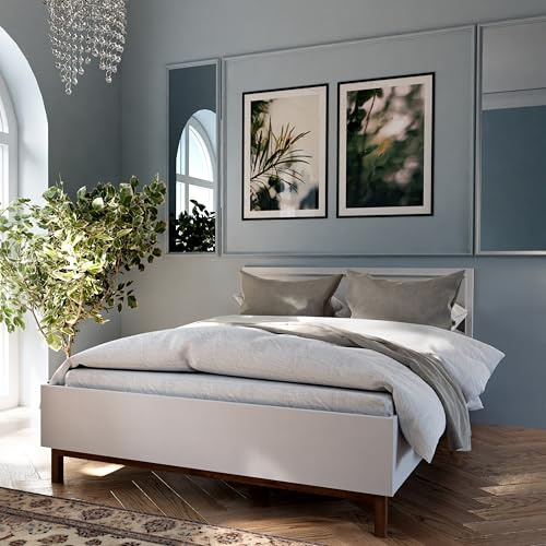 Forte PENKRIDGE Bett, Liegefläche 150 x 200 cm, Holzwerkstoff, Schlafzimmer, Landhausstil, Secret Grey | Schlammeiche Holzdekor, 156,4 cm breit x 95,5 cm hoch x 207,5 cm tief