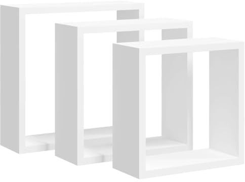 Würfelregale 3er Set Weiß aus MDF, schwebendes Wandregal mit unsichtbarer Montage, 30/27/24 cm, 5 kg belastbar, Modernes Design für Bücher & Deko, platzsparend fürs Wohnzimmer, Flur, Schlafzimmer