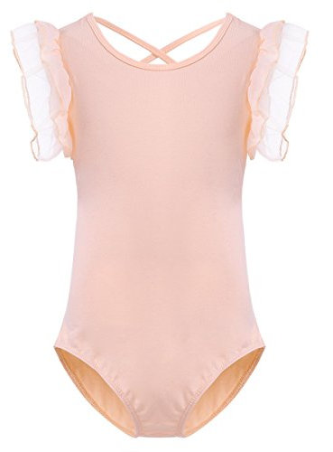 TiaoBug Kinder Ballettanzug Ballett Trikot Kurzarm Mädchen Ballett Body Anzug Gymnastikanzug Turnanzug für 98-152 Pfirsich-orange 98