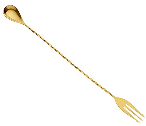 Barfly Bar Spoon with Fork End, 12 3/8 (31.5 cm), Gold Plated, Stainless Steel, 31.5 x 2.54 x 1.27 cm