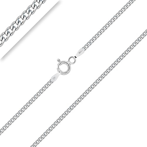 PLANETYS - Flache Panzerkette 1.5 mm Breite 925 Sterling Silber Rhodiniert Kette - Halskette - Verschiedene Längen: 40-45-50-55-60-65-70 cm