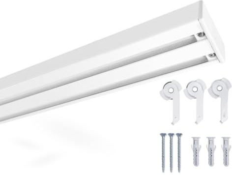 Rollmayer ALU Gardinenschiene 2-läufig 360cm - nur Gardinenschiene | Zur Deckenbefestigung für Gardinen Vorhänge und Schiebevorhänge als stabile Aluminium Vorhangschiene in glänzend Weiß