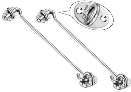 Gumiho Cabin Hook【2PCS】 EAHOME Stainless Steel Eye Shed Gate Door Latch Silent Holder Window Brace Cain Pegs, Silver (8inch/200mm)