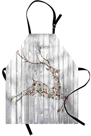 ABAKUHAUS, Weihnachten Kochschürze, Digitaldruck Technologie Schmutzabweichent, Geschenke Musik töne REH Hirsch Illustration Muster Sterne Verzierungen, grau Multicolor