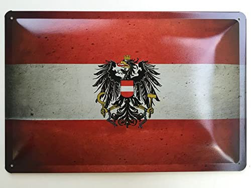 Blechschild 20x30cm gewölbt Österreich Austria Flagge Fahne Vintage Deko Geschenk Schild