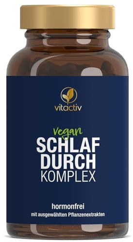 VITACTIV Schlafdurch Komplex - natürliche Durchschlafhilfe-Kapseln für Menschen, die Probleme beim Durchschlafen haben, 100% pflanzliche Inhaltsstoffe mit Hopfenblüte und Melisse