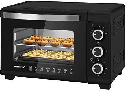 WOLTU Mini Four, Capacité de 21 L, avec Minuterie 0-60 min, 100-230℃, 1280w, Porte à Double Vitrage, Chaleur Supérieure/Inférieure, Noir