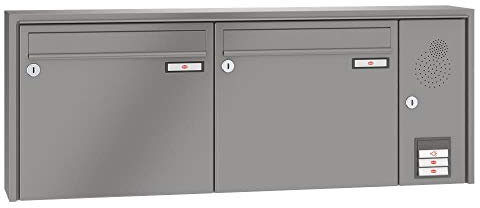 RENZ/Quadra / 2er Aufputz-Briefkastenanlage Wand-Briefkasten mit Sprechfeld/RAL-Farbe 9007 Volumen 1/Dein-Briefkasten.de