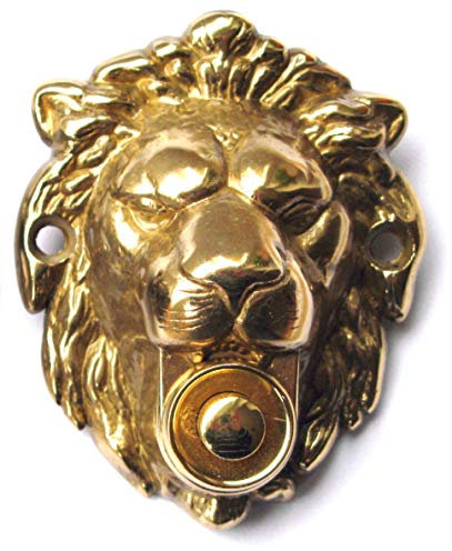 Löwe Messing polierte Aufputz-Türklingel-Klingel-80 x 65 mm Ø-Verschraubung von vorne-2-Draht Anschluss-384 MP