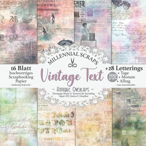 Vintage Text - Antique Overlays - Decoupage Muster & Texturen für Journaling, Papier DIY, Karten & Fotoalben: Scrapbooking Zubehör Zum Ausschneiden I ... I Junk Journal und Reisetagebuch Dekor