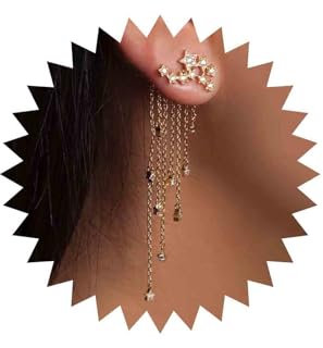 Yheakne Estrella De La Cadena Cuelgan Pendientes De Oro De La Cadena De Borla Bohemia Estrella Pendientes De La Oreja De Cristal Largo De La Gota De Borla De La Joyería Para Las Mujeres Y Las(oro)
